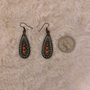 Turquoise and orange dangling earrings